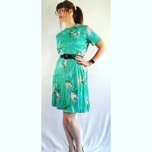 60’s Vintage Lois Young Watercolor Floral Fit & Flare Midi Dress